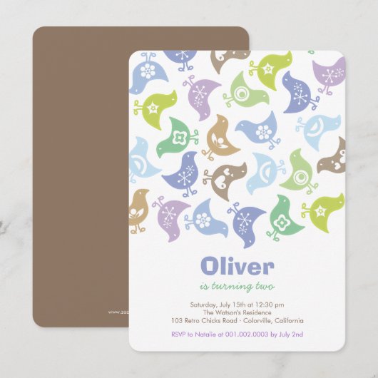 Blue Retro Chicks Enfants Invitation de fête d'ann (Devant / Derrière)