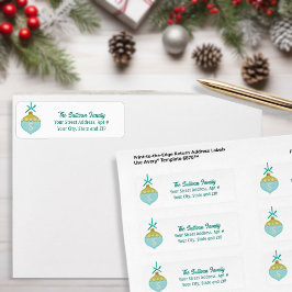 Blue Retro Christmas Ornament Monogram Etiket