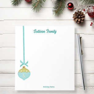 Blue Retro Christmas Ornament Monogram Notitieblok