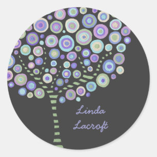 Blue Retro Circle Tree Bedankt dat je sticker labe