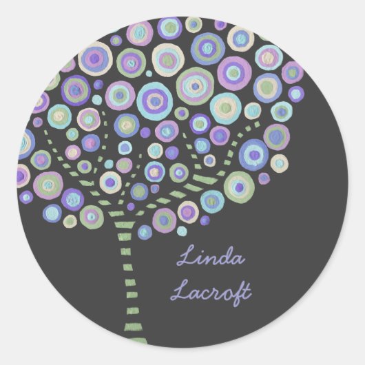 Blue Retro Circle Tree Bedankt dat je sticker labe (Voorkant)