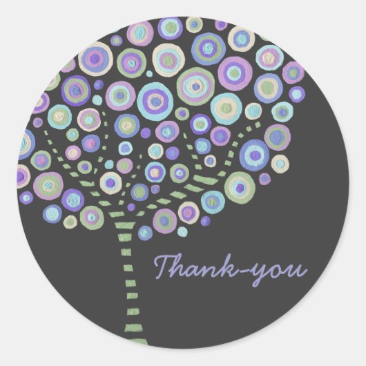 Blue Retro Circle Tree Bedankt dat je sticker labe (Voorkant)