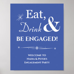 Blue Retro Eat Drink worden verloofd Verloving Poster