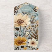 Blue Retro Een beetje Wildflower Baby shower All In One Uitnodiging (Buitenkant)