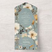 Blue Retro Een beetje Wildflower Baby shower All In One Uitnodiging (Binnen)
