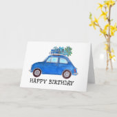 Blue Retro Fiat 500 Birthday Kaart (Gele Bloem)