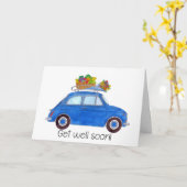 Blue Retro Fiat 500 Kaart (Gele Bloem)