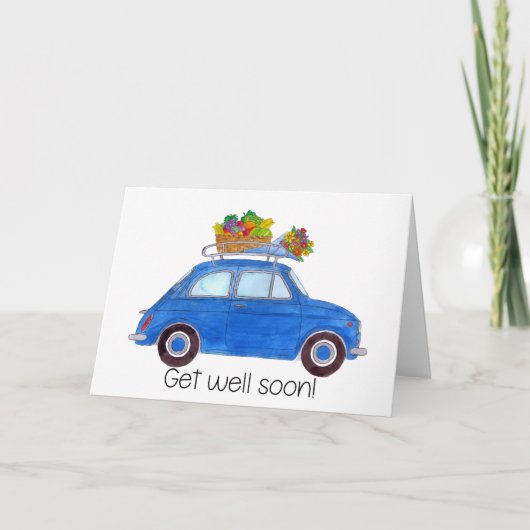 Blue Retro Fiat 500 Kaart (Voorkant)