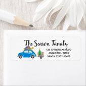 Blue Retro Fiat 500 met kerstcadeaus Etiket (Insitu)