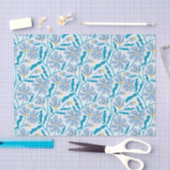 Blue Retro Floral Pattern Tissuepapier (Craft)