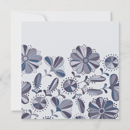 Blue Retro Flower Design Anniversaire Invitation (Dos)