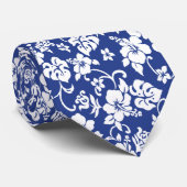 Blue Retro Hawaiian Print Stropdas (Opgerold)