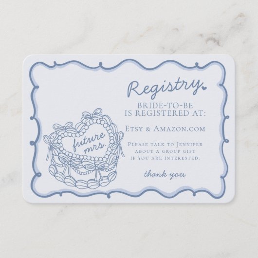 Blue Retro Heart Coquette Cake Registry Insert Informatiekaartje (Voorkant)