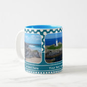 Blue Retro Polka Dot Vos Photos Mug (Devant gauche)
