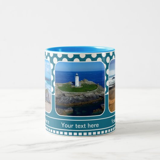 Blue Retro Polka Dot Vos Photos Mug (Centre)