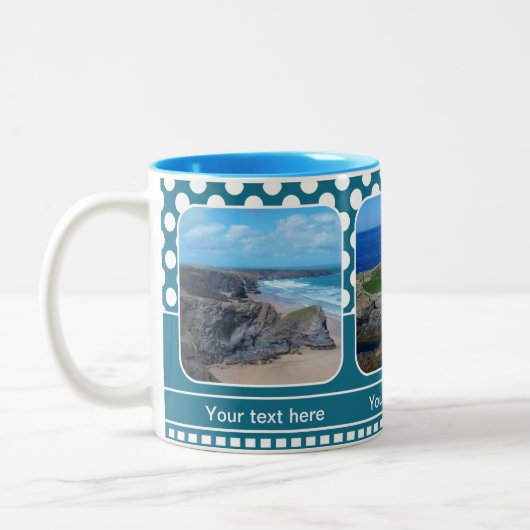 Blue Retro Polka Dot Vos Photos Mug (Gauche)