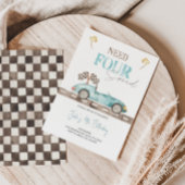 Blue Retro Race Car Invitation Anniversaire