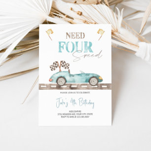 Blue Retro Race Car Invitation Anniversaire