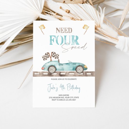 Blue Retro Race Car Invitation Anniversaire