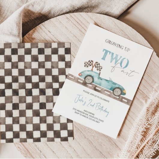 Blue Retro Race Car Invitation Anniversaire