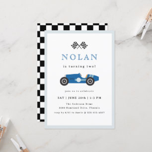 Blue Retro Race Car Theme Birthday Kaart