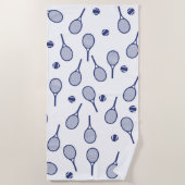 Blue Retro Racquets Ball Pattern Tennis Player Strandlaken (Voorkant)