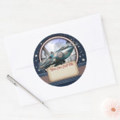 Blue Retro Raket Naam Tag Stickers (Envelop)