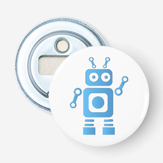 Blue Retro Robot Button Flesopener (Voorkant)