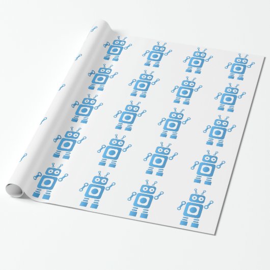 Blue Retro Robot Cadeaupapier (Uitgerold)