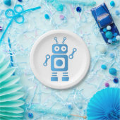 Blue Retro Robot Papieren Bordje (Feest)