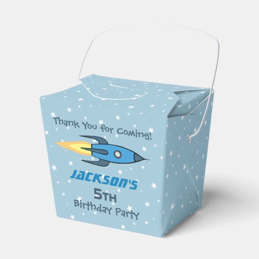 Blue Retro Rocket Ship Personalized Birthday Boy Bedankdoosjes (Voorkant Zijde)