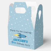 Blue Retro Rocket Ship Personalized Birthday Boy Bedankdoosjes (Geopend)