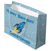 Blue Retro Rocket Ship Personalized Birthday Boy Large Cadeautasje (Voorkant Gekanteld)