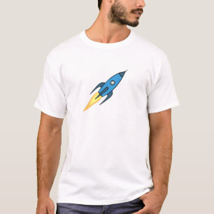 Blue Retro Rocket Ship Simple Modern Buitenspace T-shirt