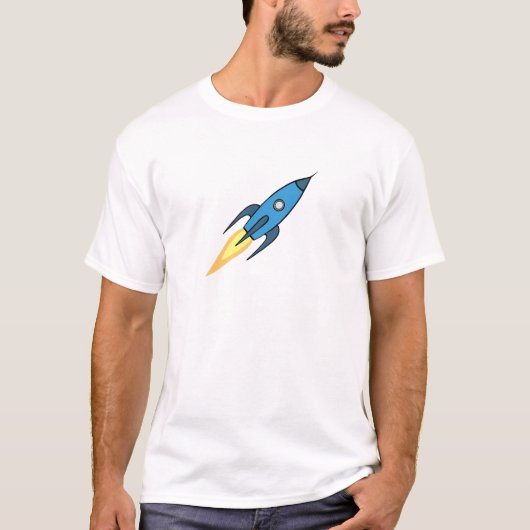 Blue Retro Rocket Ship Simple Modern Buitenspace T-shirt (Voorkant)