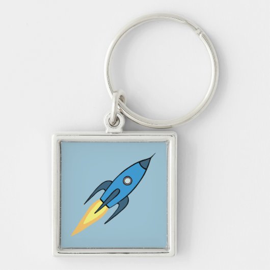 Blue Retro Rocket Ship Simple Moderne Buitenspace Sleutelhanger (Voorkant)