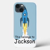 Blue Retro Rocketship coque ipad personnalisé (Verso)