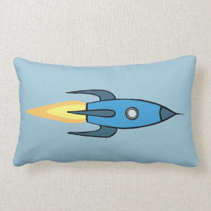 Blue Retro Rocketship Cute Cartoon Design Kussen