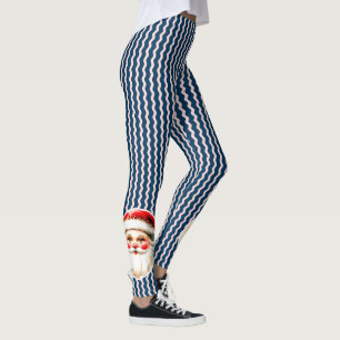 Blue Retro Santa Claus Blue Ric Race Kerstmis Leggings