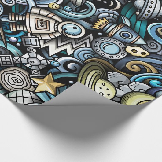 Blue Retro Space Patroon Cadeaupapier (Hoek)