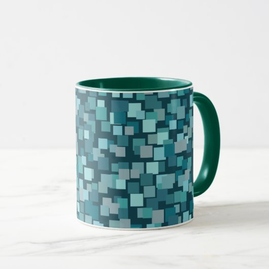 Blue Retro Squares Mok (Voorkant rechts)