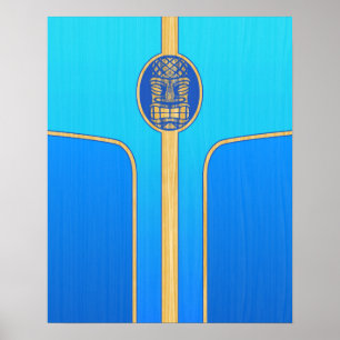 Blue Retro Tiki Surfboard Poster