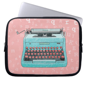 Blue Retro Type writer op Type Background Hoesje Laptop Sleeve