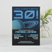 Blue Retrowave 30th Birthday Party Invitation (Debout devant)