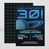 Blue Retrowave 30th Birthday Party Invitation (Devant / Derrière)