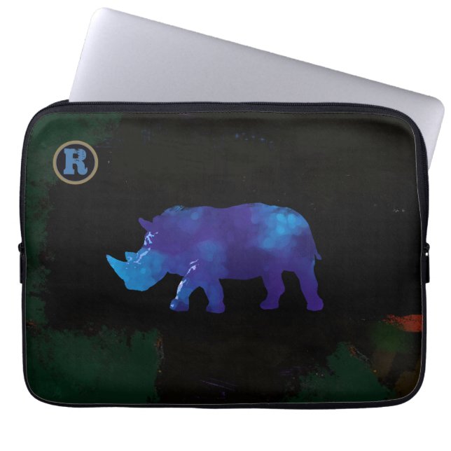 blue rhinodierkunst laptop sleeve (Voorkant)
