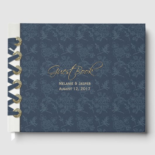 Blue Ribbon Bound Look Custom Wedding Livre d'invi (Recto)