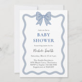 Blue Ribbon Bow Baby shower Invitation Kaart (Voorkant)