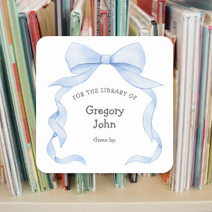 Blue Ribbon Bow boy baby shower boekenplaat Vierkante Sticker
