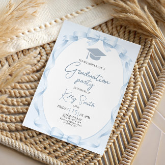 Blue Ribbon Bow Graduation Invitation